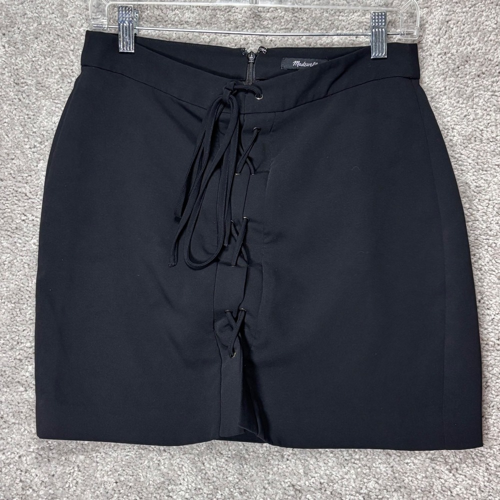 Madewell Black Lace Up Grommet Mini Skirt Size 4‎ F9480 HO 16 Edgy Chic A-Line